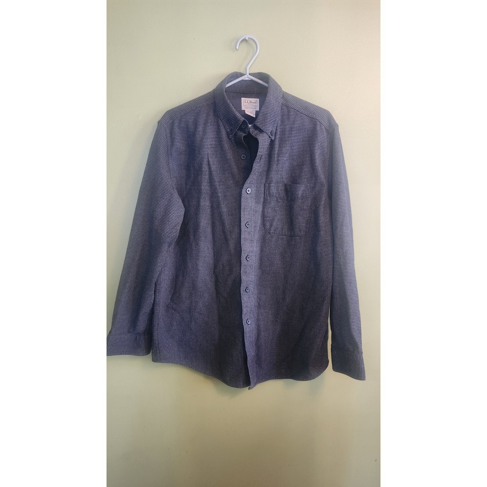 LL Bean Flannel Shirt Mens Med  Gray/black Houndstooth‎ Outdoor Traditional Fit